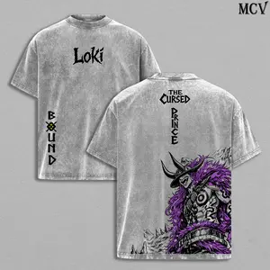 Loki Washed Tee – One Piecee Anime Elbaf Giant Prince Manga Graphic Double Printed T-Shirt, Menswear Heavy Cotton Unisex Oversize Streetwear Vintage Anime Tee