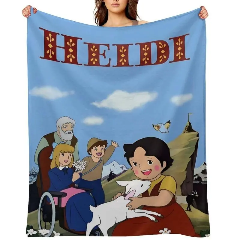 Heidi Girl of the Alps Flannel Cartoon Print Blanket Throw - Fluffy, Cozy, Stain Resistant, Decorative Sofa Blanket, New Home Essential, Multi-Use Portable Cover