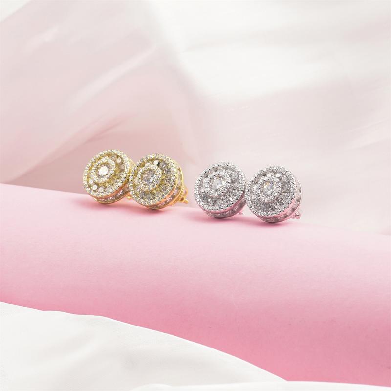 Delzzad 18K Gold-Plated Hip Hop Bling Out Circular Stud Earrings Lab-Created Moissanite Stud Earring S925 Sterling Silver Moissanite Jewelry Perfect Birthday Mother’s Day Christmas Gift for Men Women Wedding Set