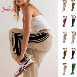 Yeokou Women's Wide Leg Track Pants Drawstring High Rise Side Striped Slouchy Palazzo Pants with Pockets Womenswear