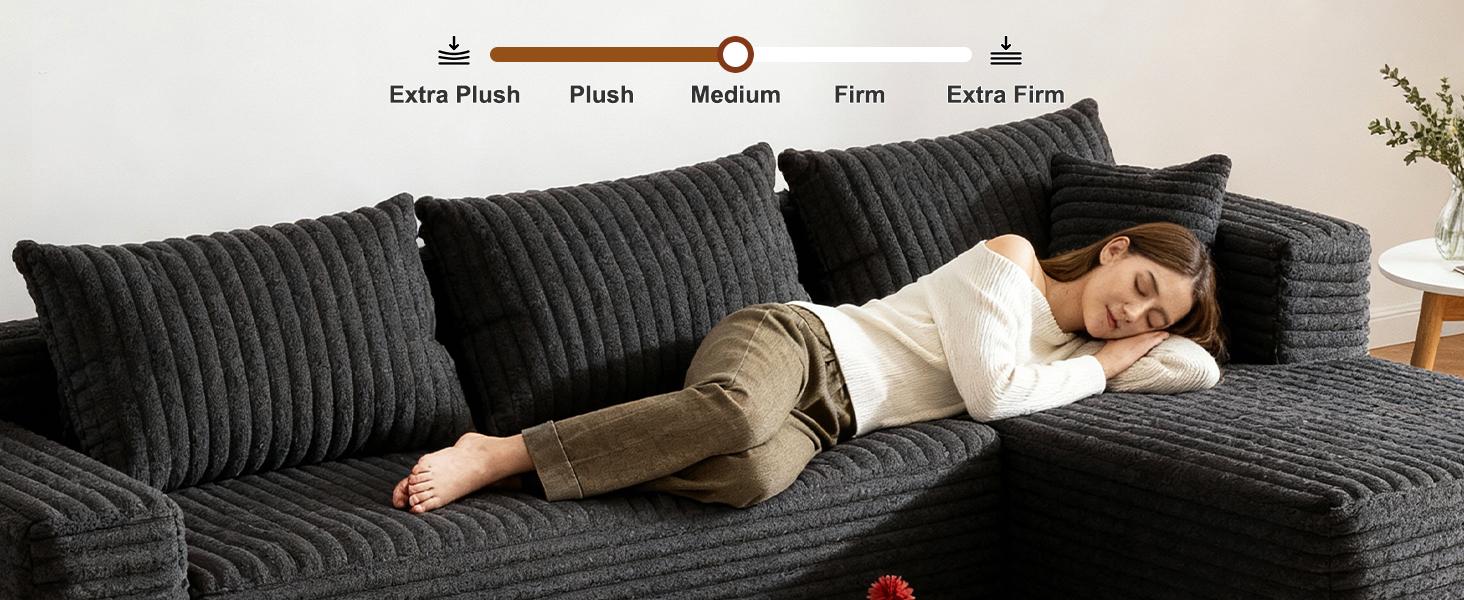 【2Package Delivery】AVENIX Boneless Sectional Couch - Modular Cloud Sofa for Living Room, Soft Corduroy Sofa with Deep Seat & Throw Pillows, Cloud Sectional Couches for small space couch, Sofas Para Sala - No Assembly Required Sofa Bed Couch.