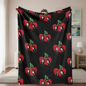 Red Heart Cherry Flannel Blanket， Artistic Call Me Face Pattern， Soft Cozy Warm Lightweight Plush Throw for Bedroom Sofa Living Room Couples Valentine's Gift Home Decor