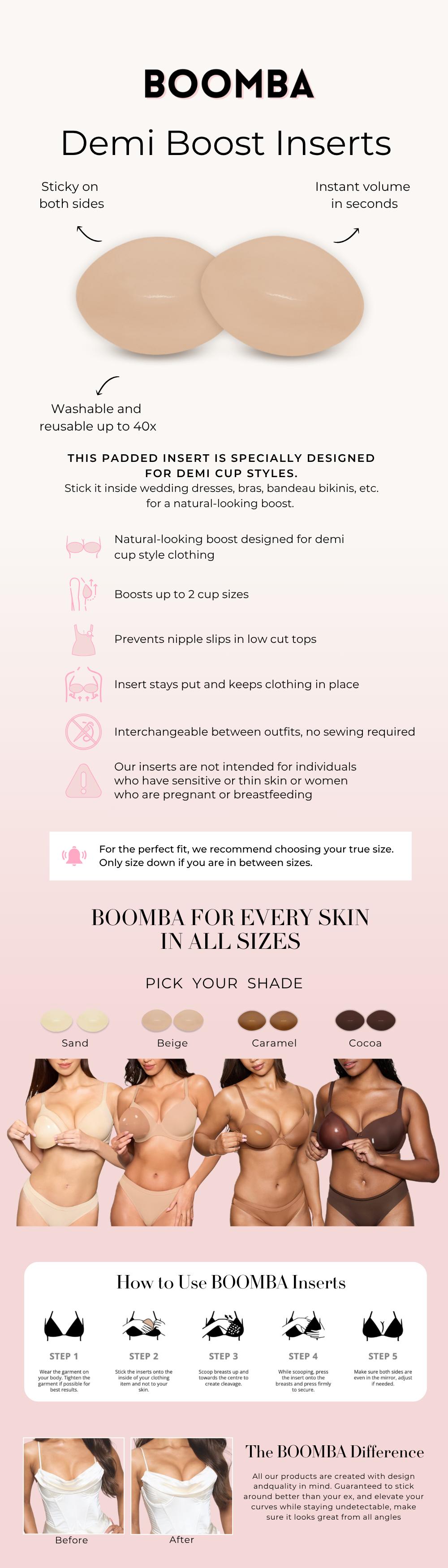 BOOMBA Demi Boost - Patented Sticky Inserts For demi-cup styled clothing - Outfit enhancer