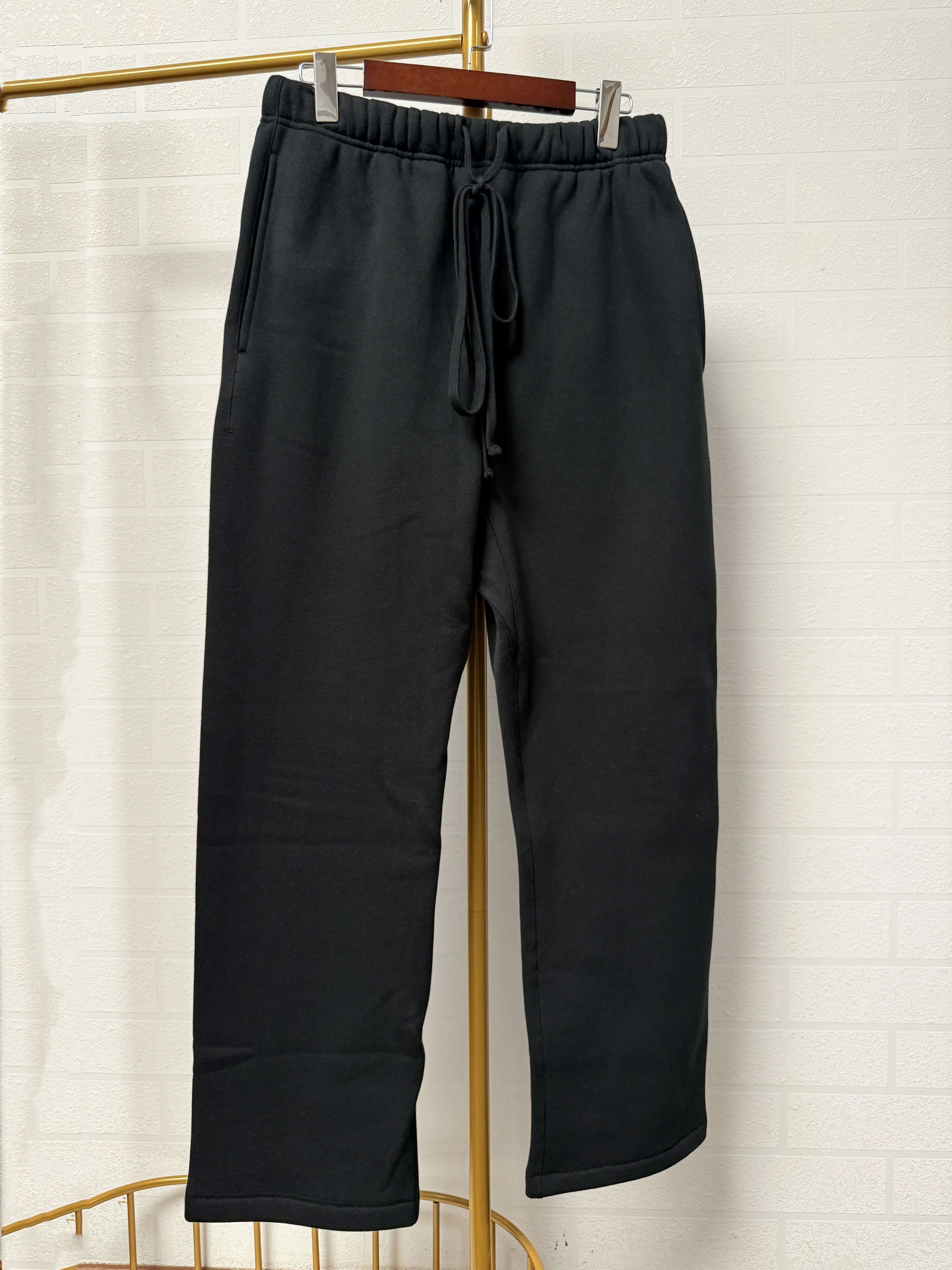 Black Uncuffed Relaxed Sweatpant for Men Heavyweight Cotton Casual Streetwear Pants Y2K Aesthetic Lounge Bottoms Beige Wide Leg