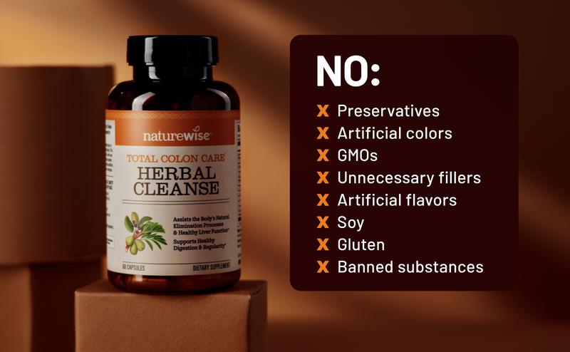 NatureWise Total Colon Care - Herbal Cleanse - For Digestion Support - Debloat Supplement -  With Prebiotics, Botanicals, & Antioxidants - for Regular Bowel Movement, Digestion, Gut Health - Vegan, Gluten-Free, Non-GMO