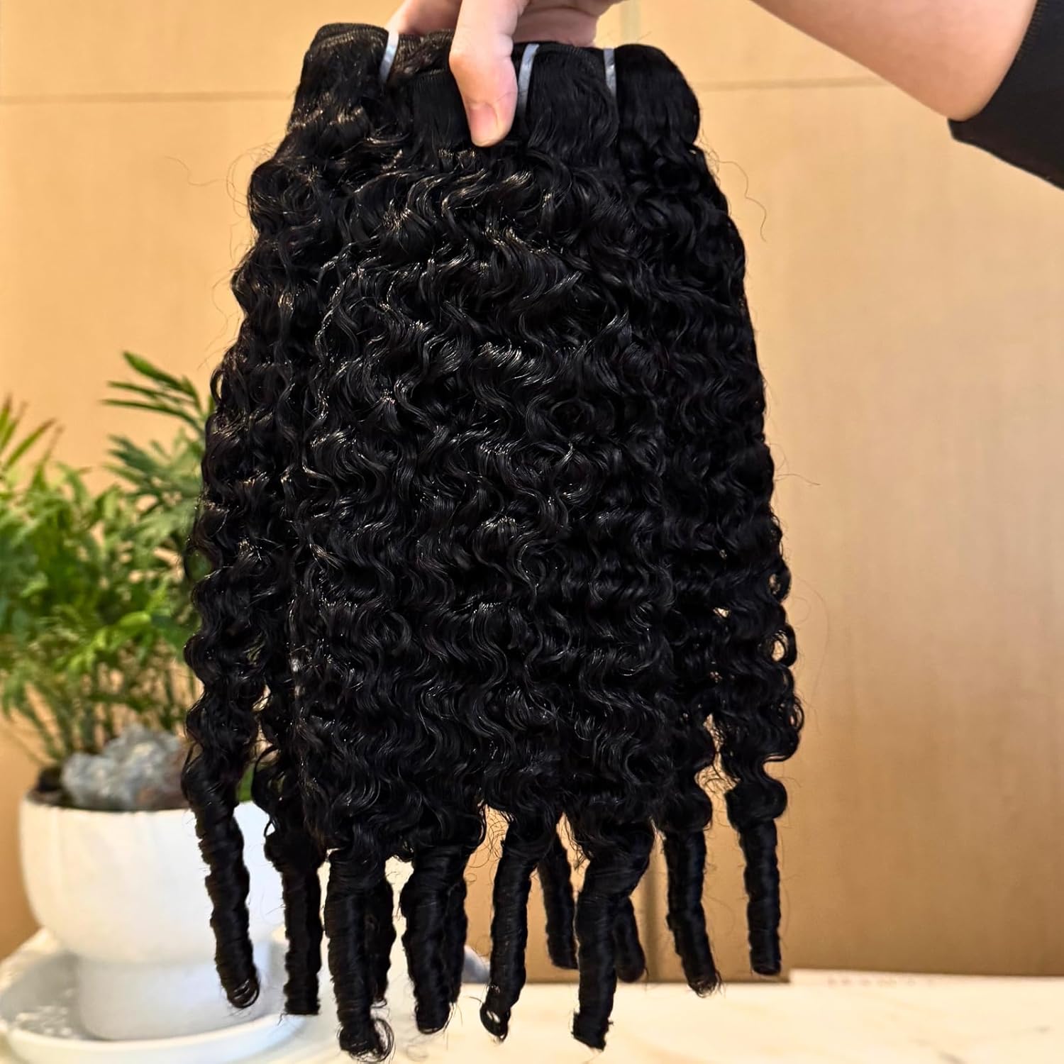 Burmese Curly Bundles Human Hair 3 Bundles Wet and Wavy Hair Bundle Quick Weave for Women Water Wave with Spiral Curly End Hair Extensions Natural Black