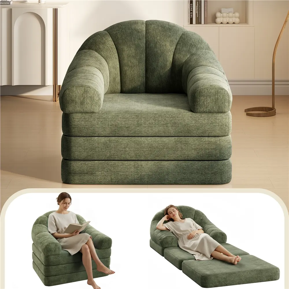 Costoffs 2-in-1 Futon Sofa Bed - Sturdy Chenille Upholstered Boneless Couch, High Resilience Modern Futon Couch, Fabric Sleeper Sofa for Dorms, Studios, Bedroom Furniture
