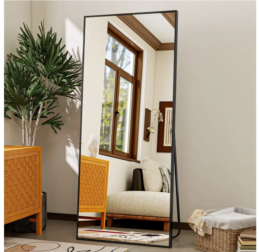 64"x21" Rectangular Full Length Mirror Freestading Full Body Floor Mirror, Black