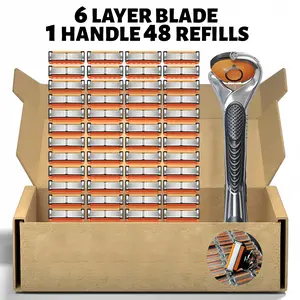 Men's Razor Blade Replacement 24/48pcs Sharp Handheld Razor Blade 1 Count Handle for Daily Use Head Shaver Kit with Six Layer Blade Comfort Smoothness sharp handheld razor blade
