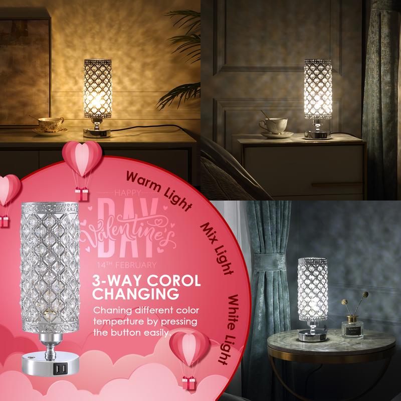 Yarra-Decor Crystal Bedside Table Lamp 3 Color Options Lamps for Bedroom Modern USB Nightstand Lamp with Crystal Shade Decorative Lamps for Living Room, Kids Room(LED Bulb Included) Lighting Home Springtok room stuff Christmas gifts Valentine's Day gifts Yarra-Decor Crystal Bedside Table Lamp 3 Color Options Lamps for Bedroom Modern USB Nightstand Lamp with Crystal Shade Decorative Lamps for Living Room, Kids Room(LED Bulb Included) Lighting Home Springtok room stuff Christmas gifts Valentine's Day gifts