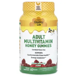 Country Life Adult Multivitamin Honey Gummies, Natural Raspberry, 60 Gummies