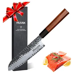 Huusk  Knife 7 Inch,  Chef Knives with Rosewood Handle, Hand Forged Professional  Kitchen Knives, Sharp Chopping Knife with Gift Box, Christmas Gifts for Men Women