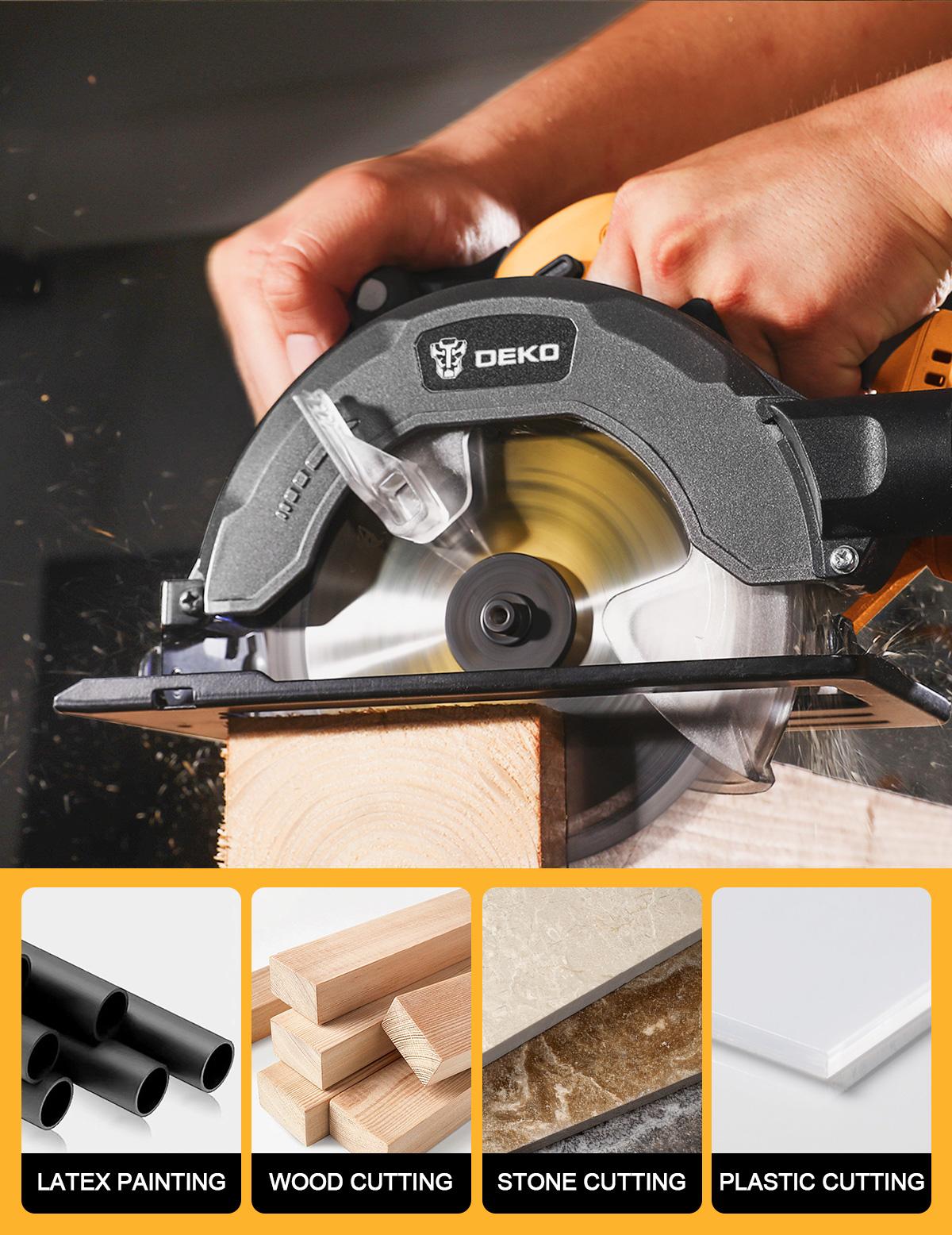 DEKO 20V Cordless Circular Saw With 4.0Ah Battery And Charger, 5500 RPM No Load Speed, Lightweight Design, 165mm 6 1/2 Inch 800W Electric Saw For Wood, Plastic, Metal Cutting And Decorative Construction