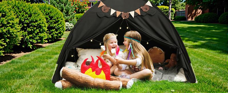 Children's play tent with Stars Light & Flags, Breathable Sleeping Bed Tent, Privacy Space Dream Playhouse for kids Indoor Bedroom Floor Portable Play Tent