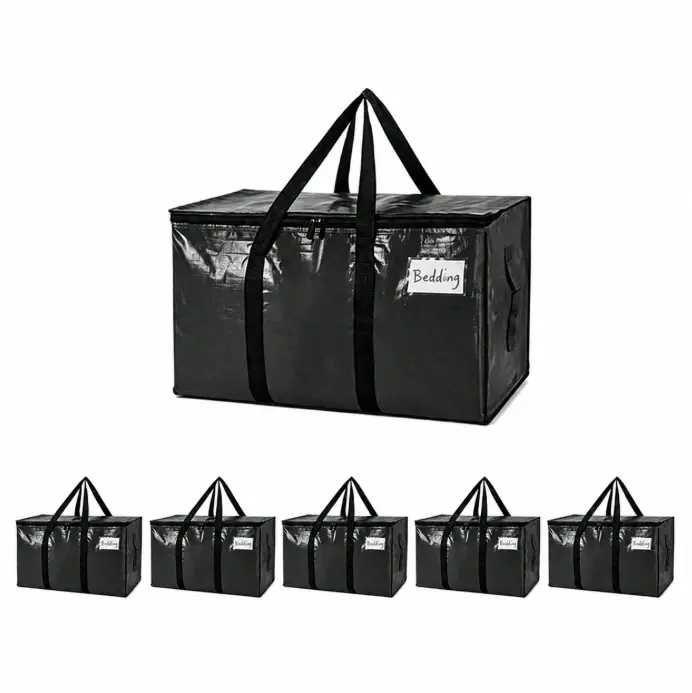 6 Pack Extra Large Heavy Duty Moving & Storage Bags with Zippers, Reinforced Carry Handles & Label Pockets, Foldable Storage Totes for Clothes, Bedding, Blankets, Closet Organization, College Dorm & Moving Supplies