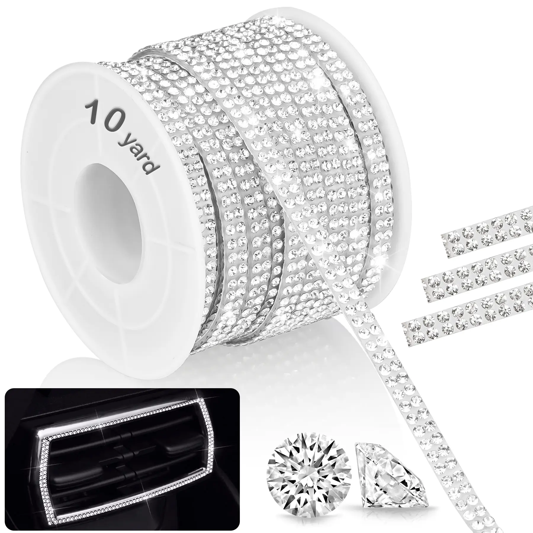 NiArt 10-Yard Self Adhesive Crystal Rhinestone Ribbon - Durable Glass Crystal Dots with Sparkle Effect, Shiny Finish, Smooth Surfaces for Luxury Decor, Auto Interiors