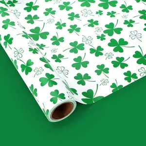 Reversible St.Patrick's Day Wrapping Paper Roll - 17in x 32.8Ft Green Shamrock Pattern for Irish Birthday Party & DIY Crafts