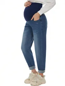 Women's Maternity Jeans Stretch Comfy Pregnancy Pants Loose Over Belly Maternity Outfit Mom to be Denim Adjustable High Waisted Relaxed Fit