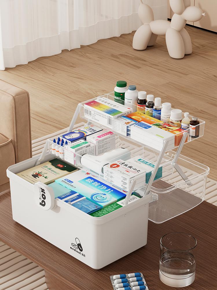 UFORU Three-Tier Medicine Organizer,Portable Medicine Cabinet with Sliding Rail, Integrated Medication Storage Box, Sliding Drug Cabinet, Household First Aid Medicine Box, Large Capacity,Healthcare,Kit