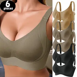 H   6 Pieces Women's Plus-Size Lingerie: Sexy, minimalist, wide shoulder straps. Great coverage, basic & versatile. Matches dresses, sweaters, suits. Fits all seasons, shapes curves. Bras Everyday Womenswear Womenswear Bra Everyday Bridal