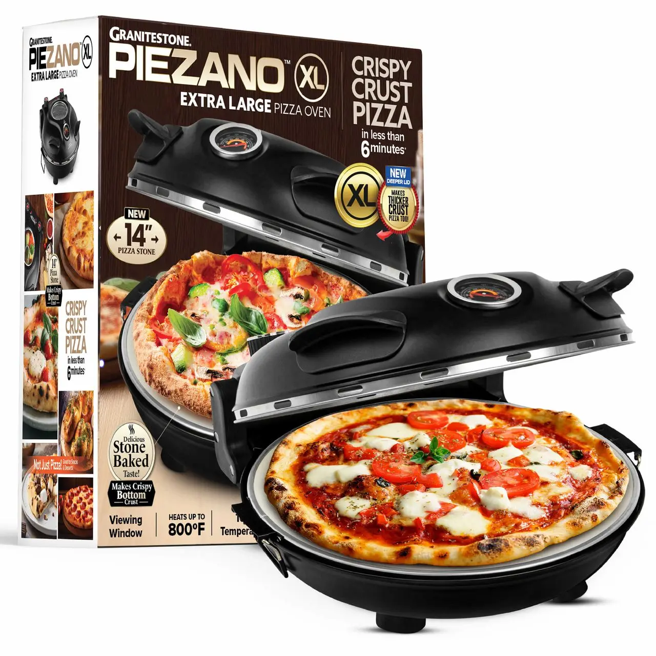 [XL] Piezano Extra Large 14" Pizza Oven - Granitestone - 800° Countertop Brick Style Pizza Oven - XL - Homemade or Frozen Pizza Pizza Maker Kitchen Appliances