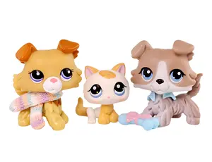 3Pcs Mini Pet Shop Cat and Dog Sets Collie#2452 #67 Kitten #134 with Cute Accessories