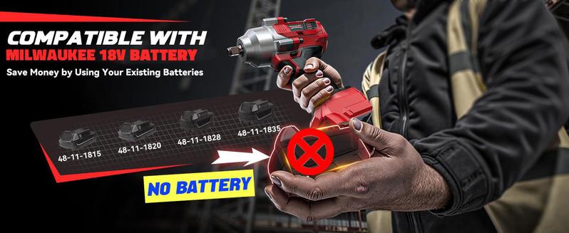 750Ft-lbs (1000N.m) Impact Wrench 1/2 inch Compatible with Milwaukee 18V Battery (Battery NOT Included!), High Torque Brushless Impact Gun with 4-Mode Speed