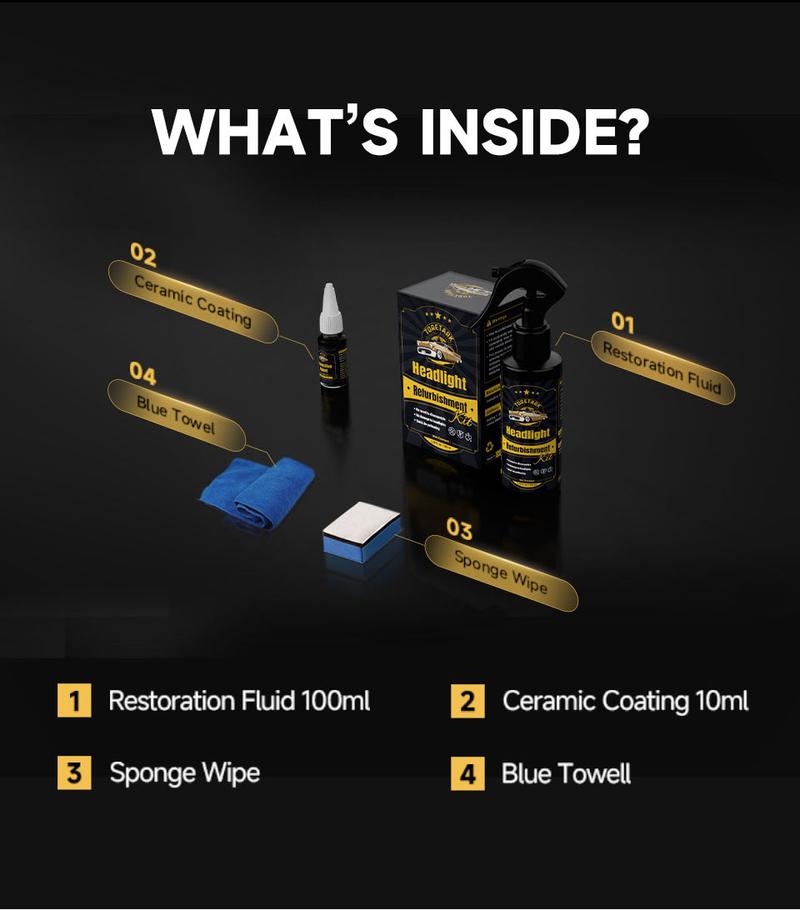 Toretark Valentine's Day Gift for Men, No-Sand Car Headlight Restoration Kits (100ML Cleaning Solution + 20ML Crystal Coating Agent), Repairs Oxidized And Yellowed Headlights, Crystal Clear Coating, Car Care Product