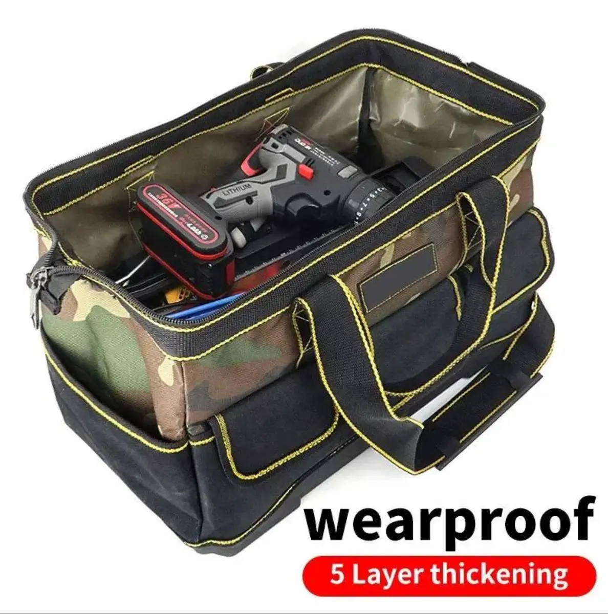 19-inch Professional Electrician Tool Bag -  Oxford Cloth Waterproof Organizer with Tool Pockets, Multi-Storage Durable Kit (40x25x23cm), Tool Bag Organizer