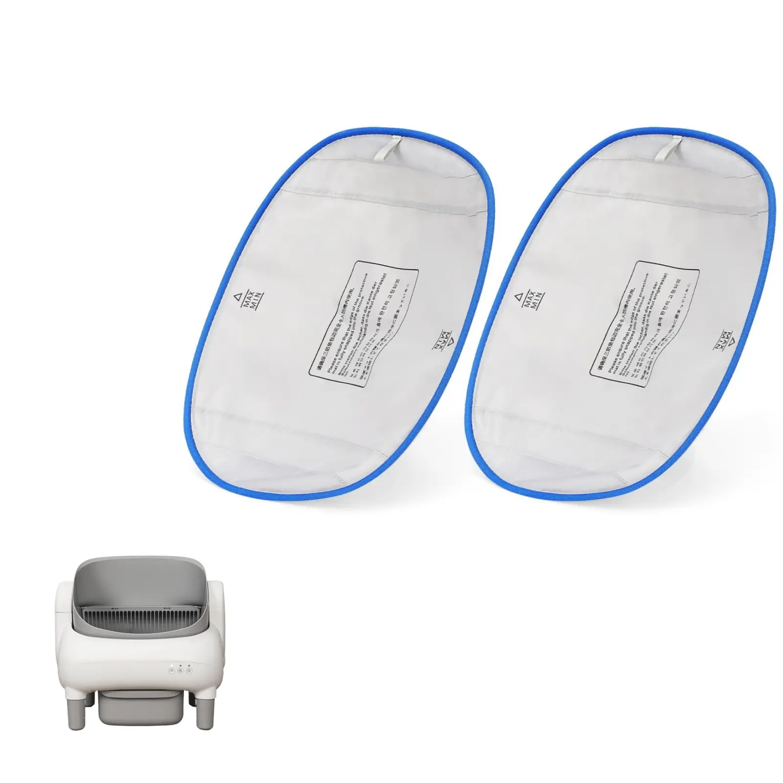 Polypropylene Durable Waterproof Cat Litter Box Liners - 2 Pack (2 Liners Total) Leak-Proof Replacement Pads with White Blue Trim, Anti-Slip Self Cleaning Litter Box Mat, Universal Indoor Cat Supplies (14.96x11.81in)