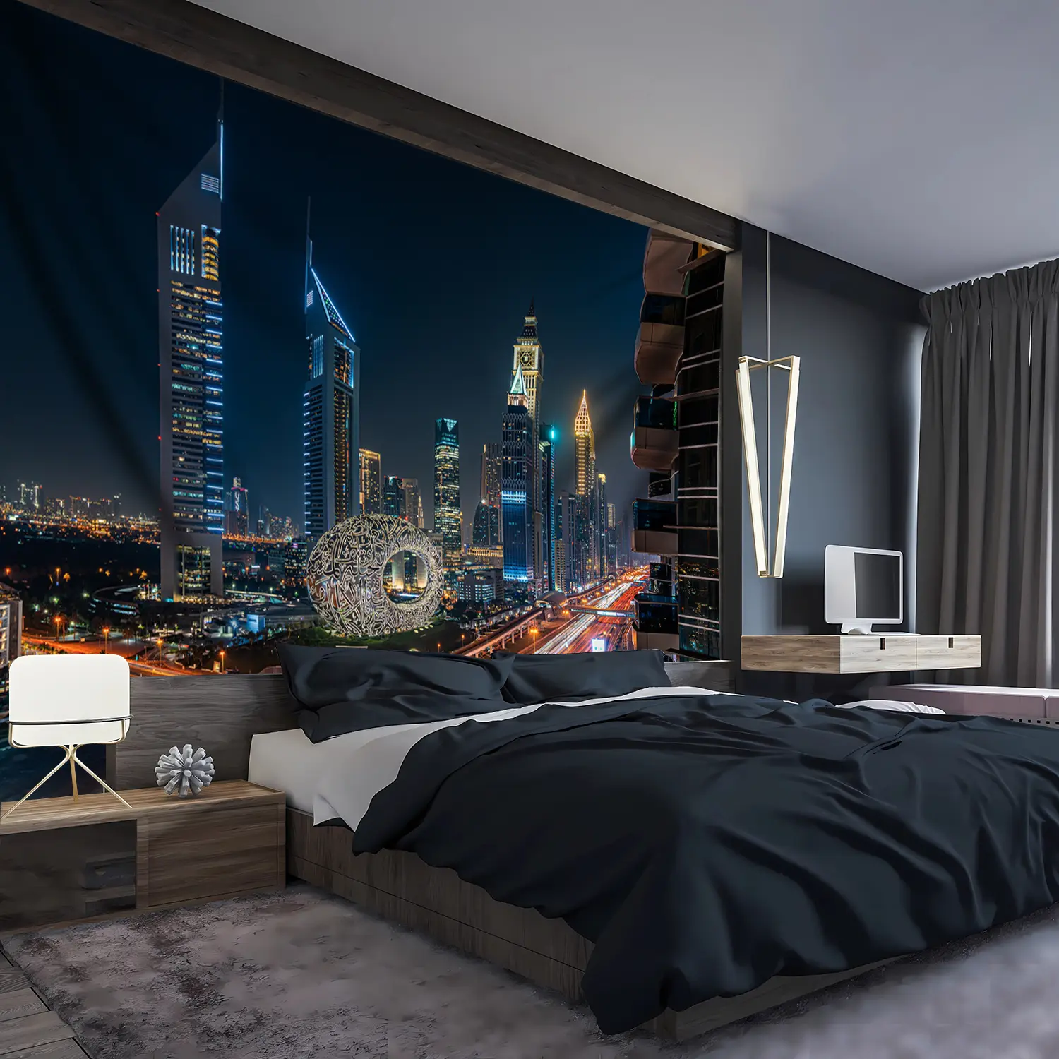 1pc - Extra Large Size - Lush Cityscape Night View Photo Large Digital Print Tapestry, Polyester Aesthetic Print Hanging Cloth, Living Room Bedroom Office Home Room Party Decoration, Wall Decoration, No Installation Require