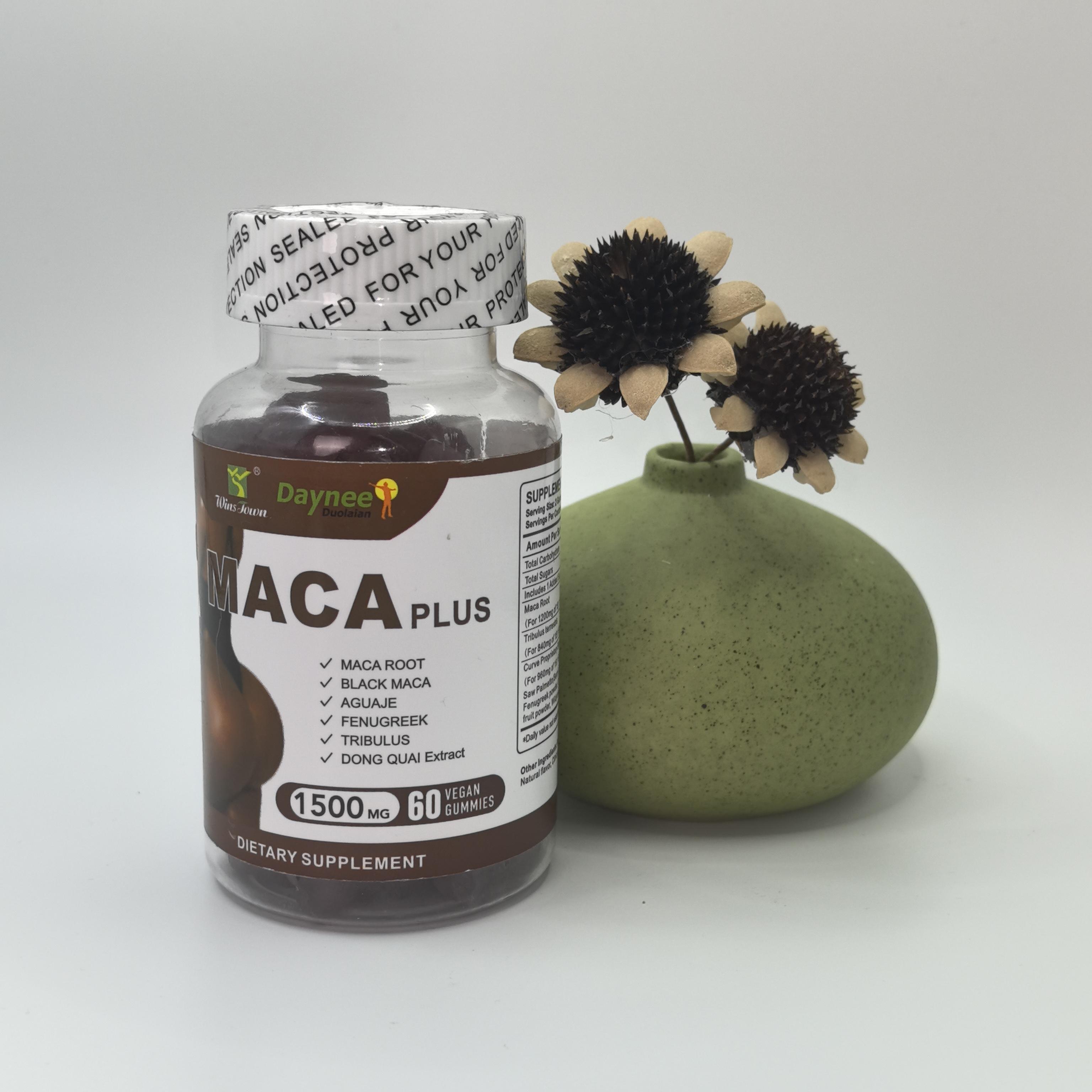 Wins Town Maca Plus Gummies 1500mg  with Black Maca Root & Dong Quai Extract 60 Vegan Gummies Antioxidant Supplement