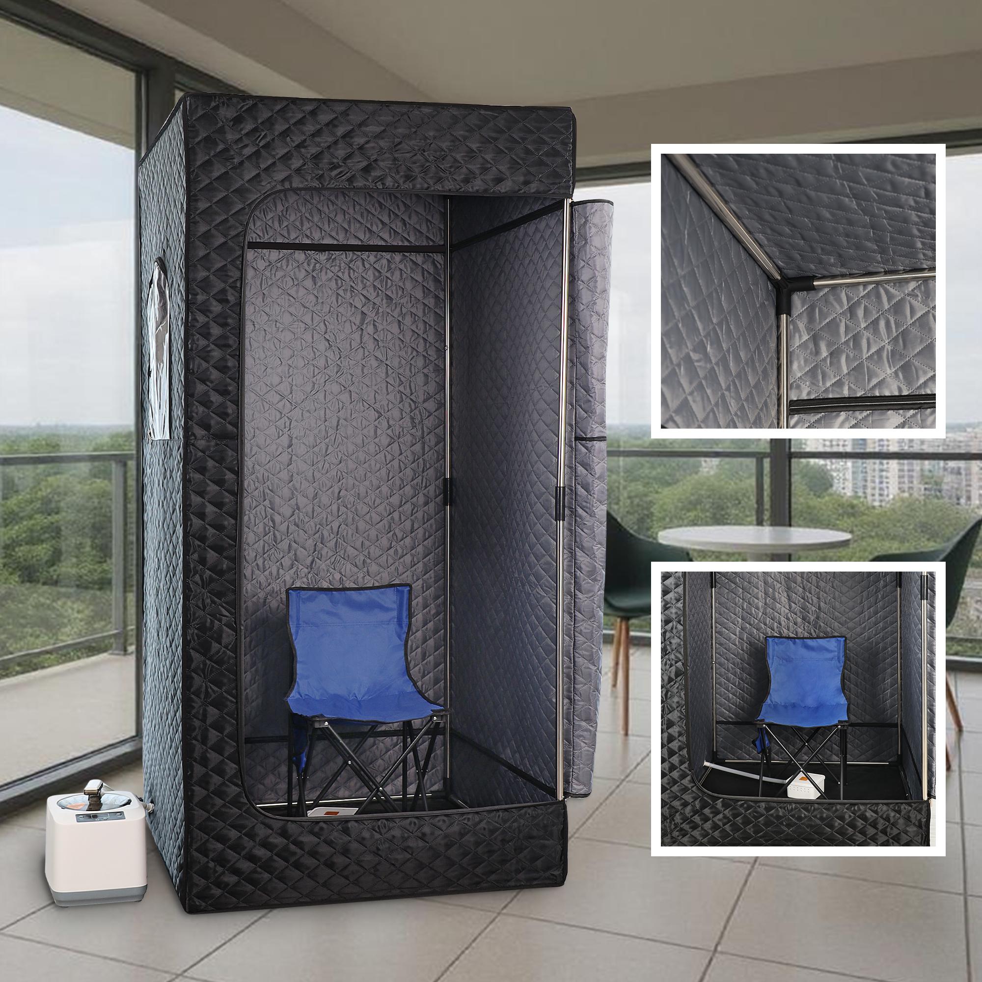 Upgraded 1200W Portable Home Steam Sauna Kit 3L Personal Sauna with Remote Control & Blue Chair for Relaxation Detoxification