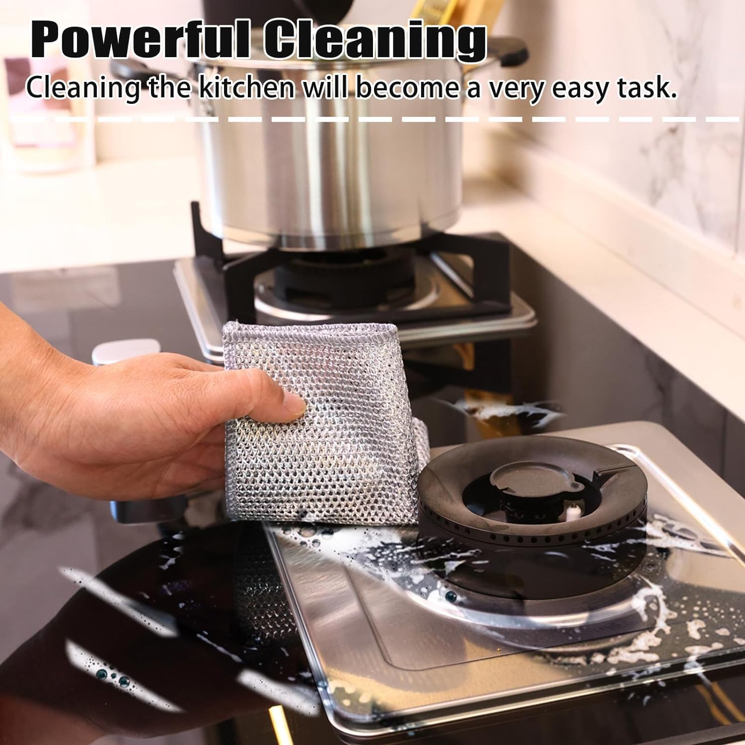 10 Counts Dishwashing Rags Multipurpose Non-Scratch Silver Mesh Dishcloths for Wet & Dry Use Reusable Kitchen Cleaning Cloths for Pots Pans and Sinks Steel Traditional - Cleaner