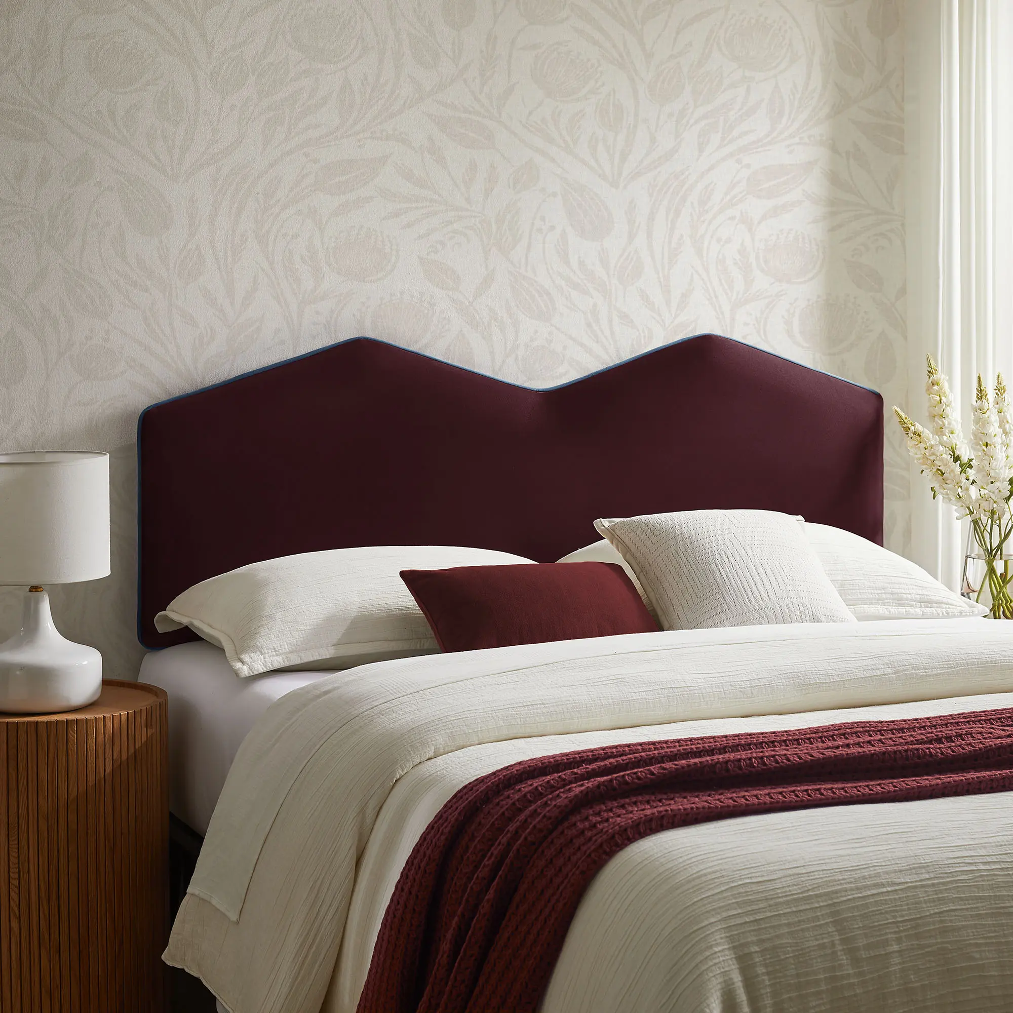 Cosette Performance Velvet Queen Size Headboard in Mulberry