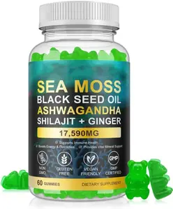 Sea Moss Gummies, Sea Moss 3000mg, Bladderwrack 2000mg, Ashwagandha 800mg, Burdock Root 400mg, Energy, Immune Support, 60 Vegan Gummies