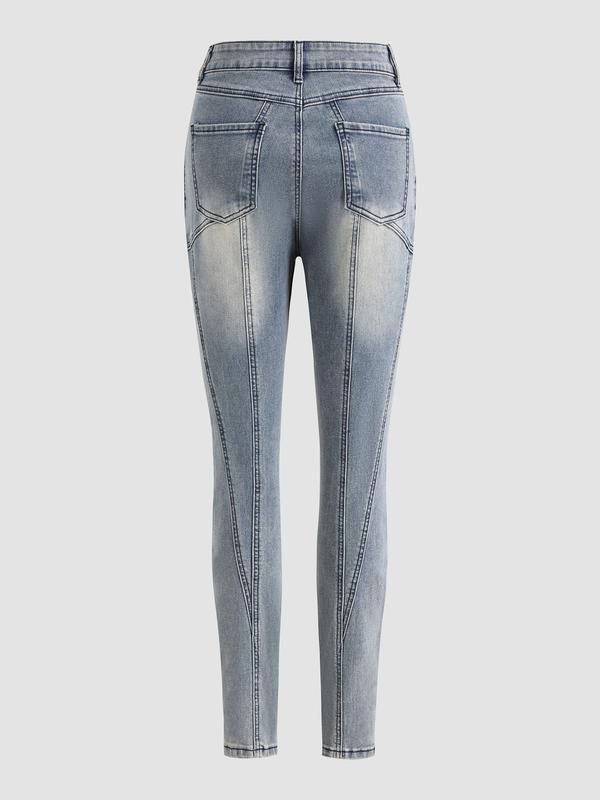 Elengatine Mid Rise Stretch Skinny Jeans - Medium Wash Women's Vintage Light Wash with Contrast Stitch Fit Bottom Fashionable All Seasons Below the Ankle Jeans for Trendy Streetwear and Daily Wear Pants Trouser