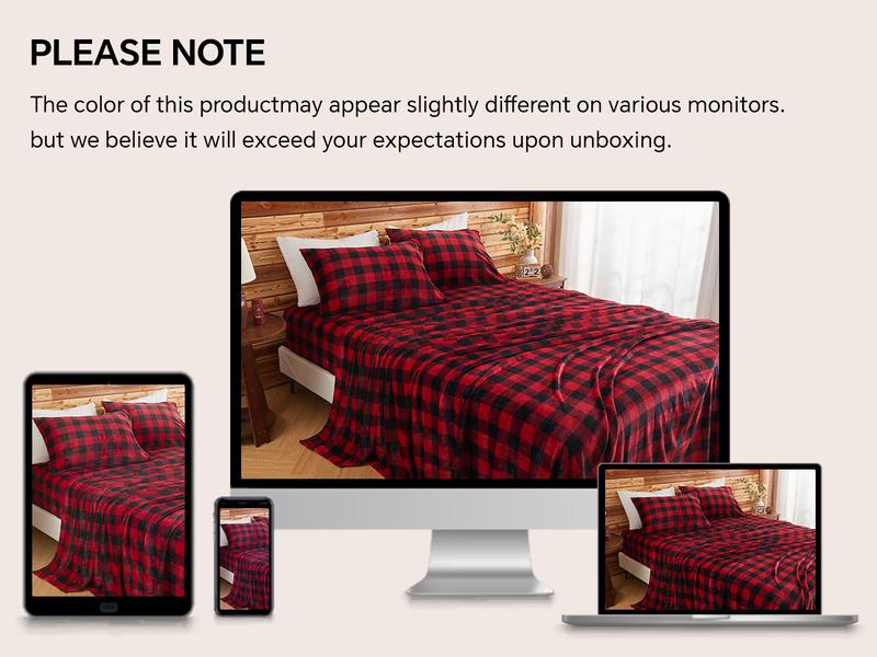 BEDELITE Super Soft Fleece Sheets Set - Queen/King Size, Fitted Flat Pillowcases, Deep Pocket, Comfortable Bedding for Valentine's Day Gifts