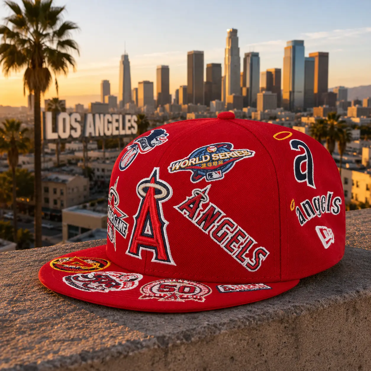 2026 Los Angeles Angels New Era All Over 59FIFTY Fitted Hat - Red