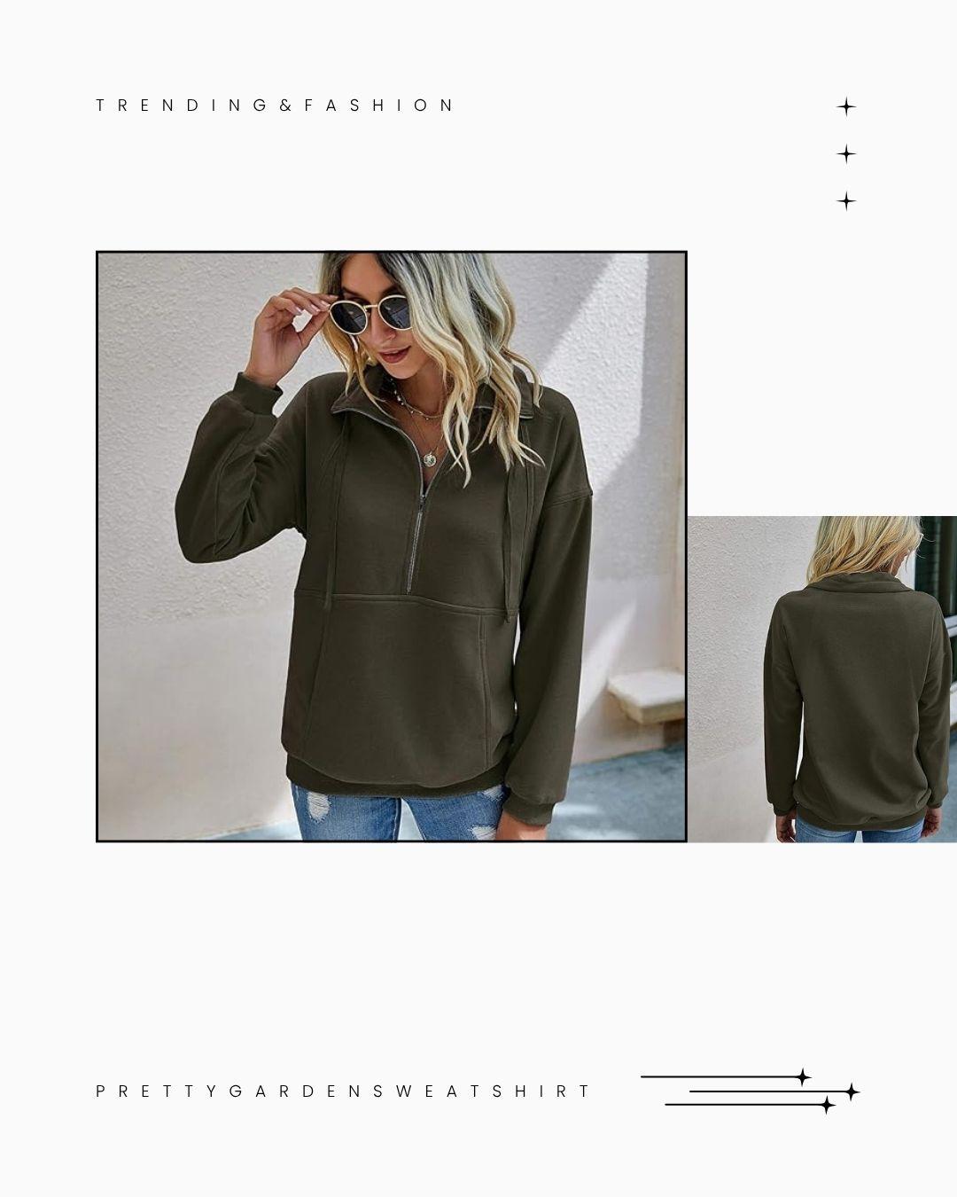 PrettyGarden Women's Casual Long Sleeve Lapel Zipper Sweatshirt Drawstring Loose Pullover Tops Fall Sweater-Womenswear Cotton Fabric