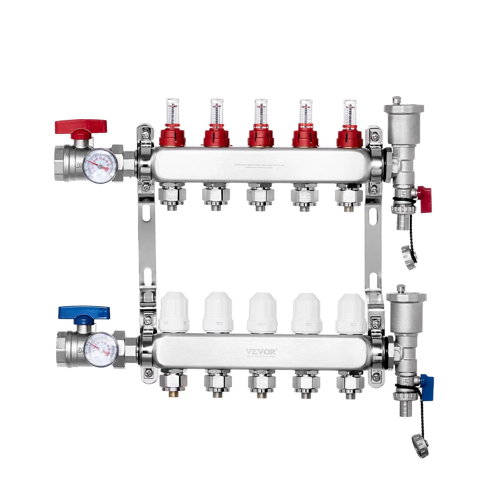 【SummerFinds】VEVOR 5-Branch Radiant Heat Manifold,  1/2" PEX Tubing Manifold, Stainless Steel PEX Manifold for Hydronic Radiant Floor Heating, Radiant Heat PEX Manifold Kit with 1/2" Adapters Included