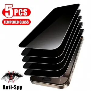 5-pack privacy tempered glass screen protector, compatible with iPhone 16E, 13, 14, 15, 16, 17 AIR, 17 Pro Max. 9H hardness, full-screen coverage, impact-resistant, scratch-resistant and durable protection, bubble-free.