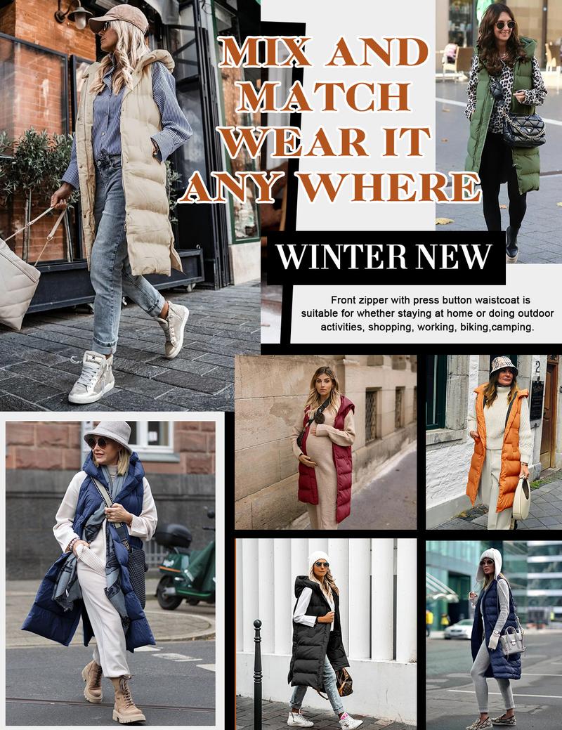 Women's Long Puffer Vest with Quilted Hood and Button Down Closure for Winter Coat 2025 - Tops, Womenswear Casual Hoodie FallFreshness #outdoorfun Women's Long Puffer Vest with Quilted Hood and Button Down Closure for Winter Coat 2025 - Tops, Womenswear Casual Hoodie FallFreshness #outdoorfun