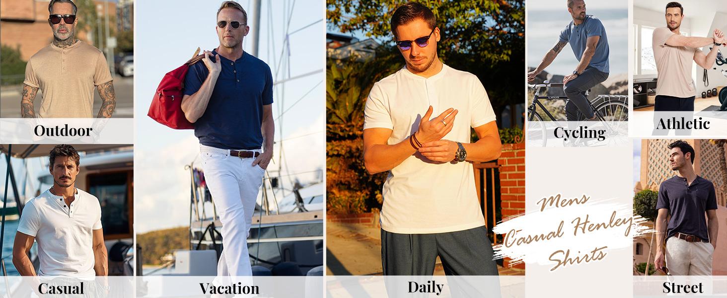 COOFANDY Men's Henley Shirts Cotton Short Sleeve Casual T-Shirt Button Henley Basic Tee