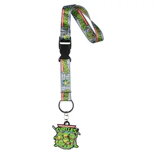 Nickelodeon Teenage Mutant Ninja Turtles Cartoon Wrist Strap Lanyard for Keys with 2" Rubber Keychain | Hand and Wrist Lanyard Strap ID Badge Holder