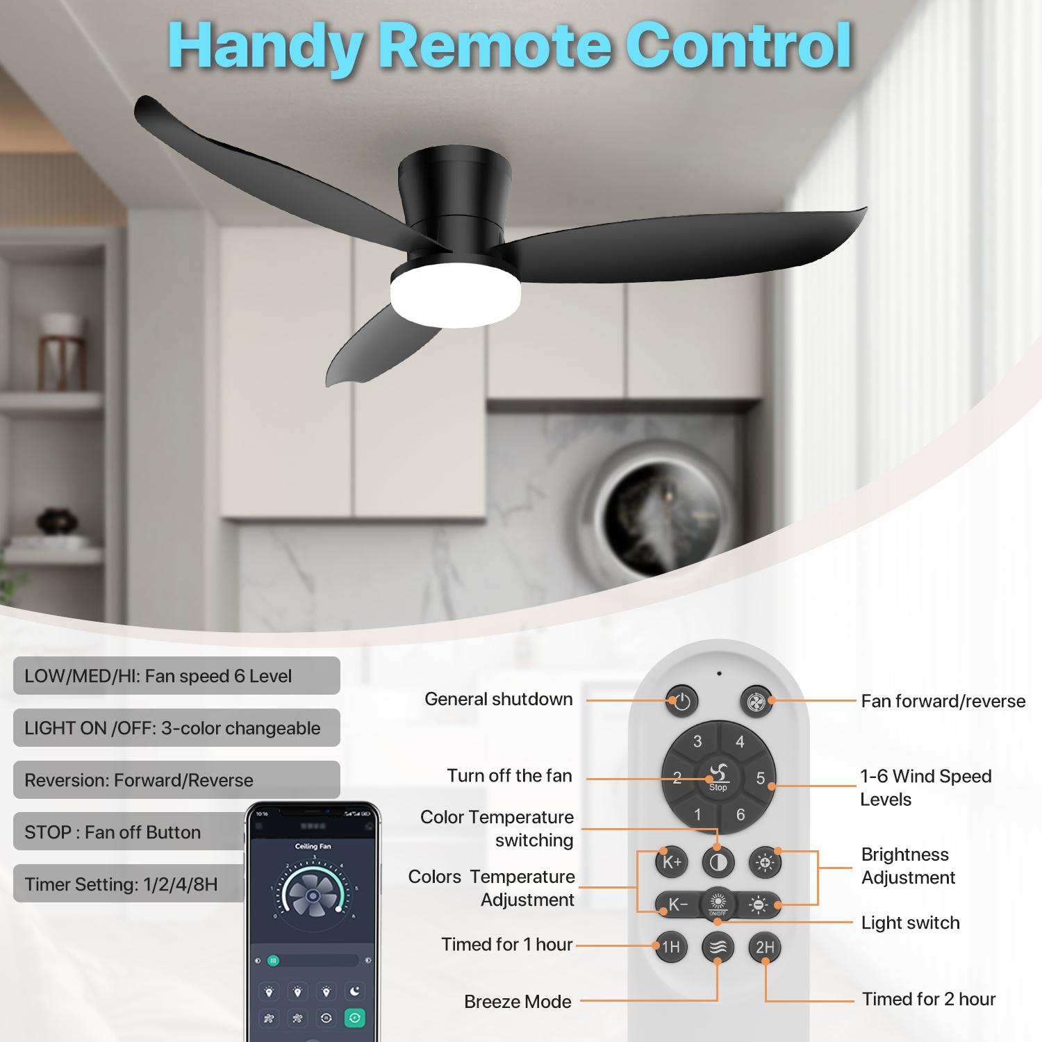 GLITGATE 42 Inch Smart Ceiling Fan with Light and Remote Control - 6 Speeds, Reversible, 1/2/4/8H Timer, 3 Color Temperatures, for Bedroom & Living Room GLITGATE 42 Inch Smart Ceiling Fan with Light and Remote Control - 6 Speeds, Reversible, 1/2/4/8H Timer, 3 Color Temperatures, for Bedroom & Living Room