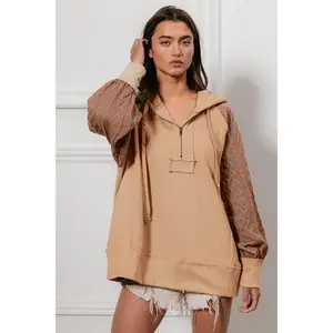 BiBi Half Zip French Terry Hoodie with Kint Sleeves