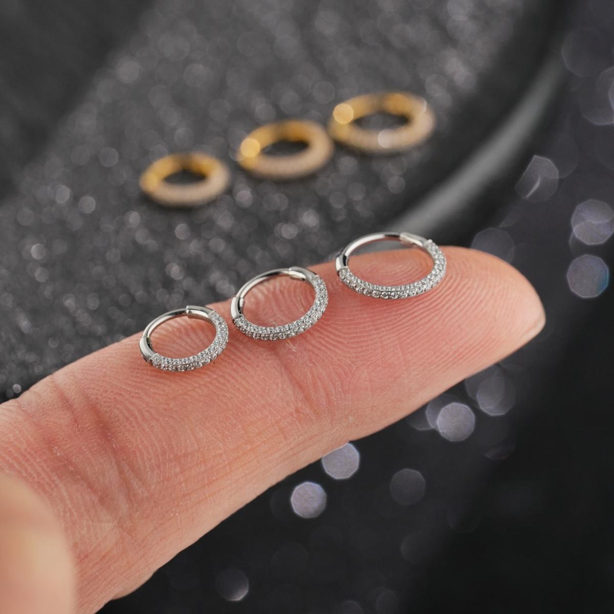 Oufer 20G Triple Sided AAAAA+ Grade CZ Gems Hinged Segment Nose Hoop Ring 316L Stainless Steel 6mm-9mm Inner Diameter No Tarnish High-End Piercing Jewelry