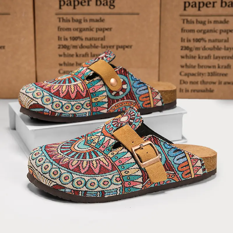 Trendy Ethnic-Style Closed-Toe Slip-On Clogs for Men and Women, Soft Sole, No Heel