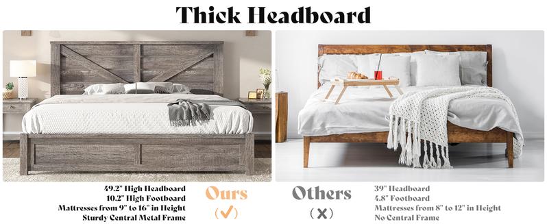 VanAcc Farmhouse Bed Frame with 49.2" Barn Door Headboard, Platform Bed Frame with Wood Slats, Under Bed Storage Space, Noisy Free, Easy Assembly